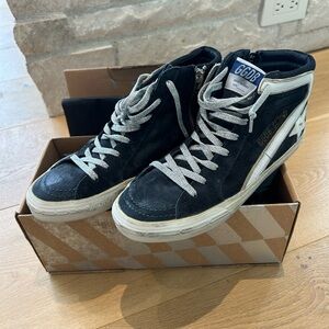 Golden Goose Slide Sneakers (Navy Denim/Silver Lace) Sz 38